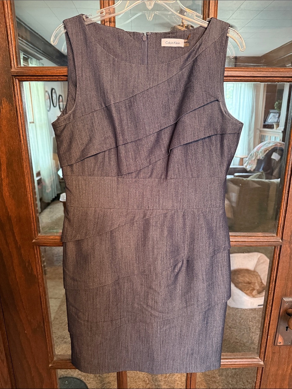 Calvin Klein Womens Dark Denim Tiered Sleeveless Sheath Dress Size 10